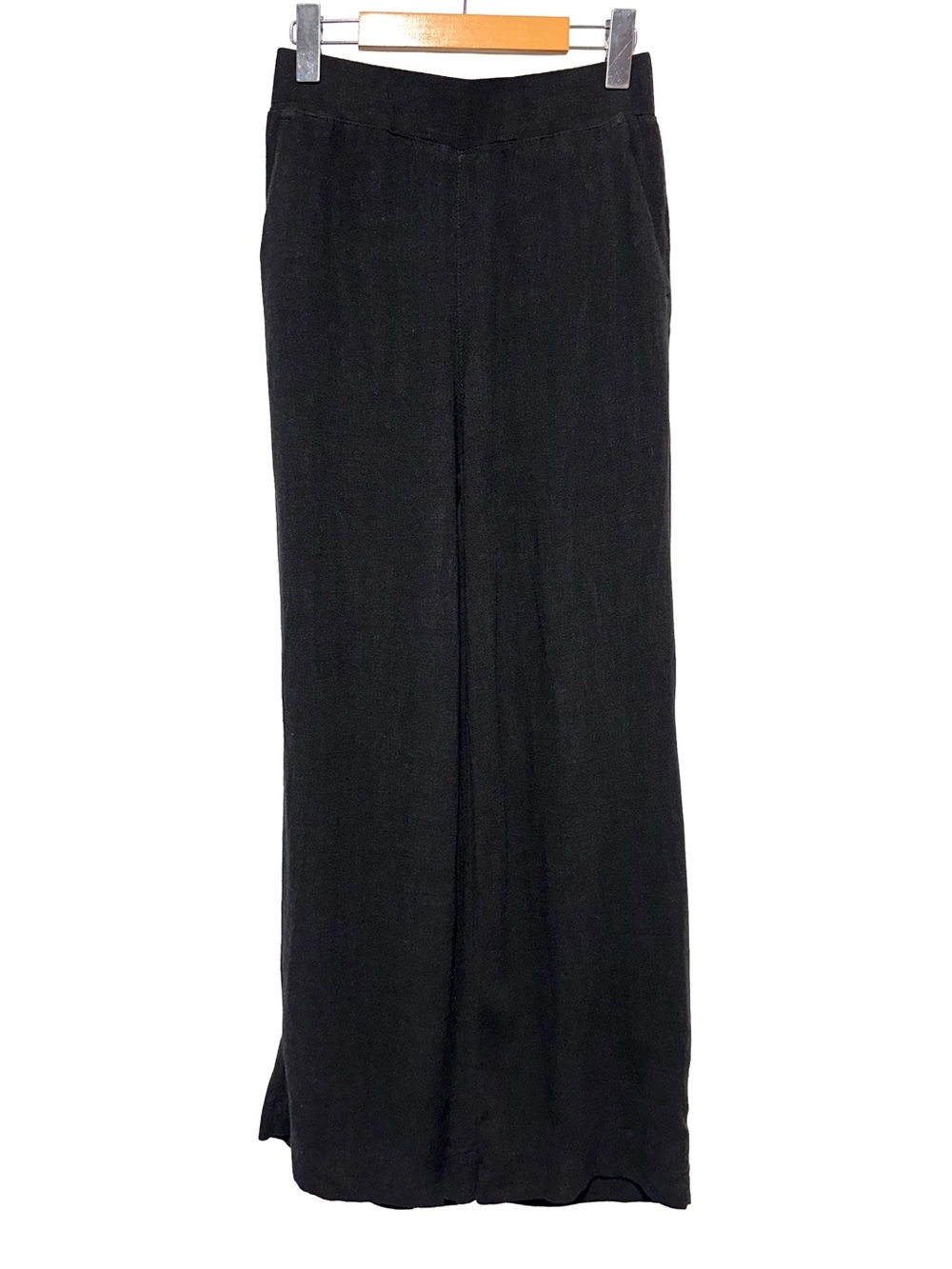 Black Tape Linen Blend Wide Leg Pull On Pants Black Pockets Small